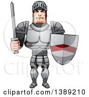 Clipart Of A Buff Male Knight Holding A Sword And Shield Royalty Free Vector Illustration
