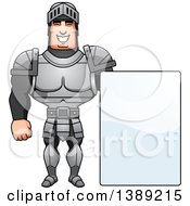 Clipart Of A Buff Male Knight By A Blank Sign Royalty Free Vector Illustration