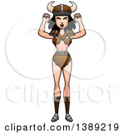 Clipart Of A Mad Barbarian Woman Waving Her Fists Royalty Free Vector Illustration
