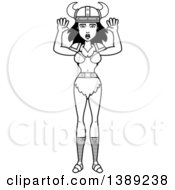 Clipart Of A Black And White Lineart Scared Barbarian Woman Royalty Free Vector Illustration