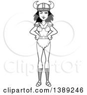 Clipart Of A Black And White Lineart Sly Barbarian Woman Royalty Free Vector Illustration