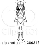 Clipart Of A Black And White Lineart Barbarian Woman Royalty Free Vector Illustration