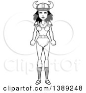 Clipart Of A Black And White Lineart Barbarian Woman Royalty Free Vector Illustration