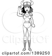 Poster, Art Print Of Black And White Lineart Barbarian Woman Holding Up A Finger
