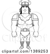 Clipart Of A Black And White Lineart Buff Barbarian Man Royalty Free Vector Illustration