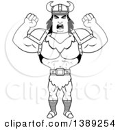 Black And White Lineart Buff Angry Barbarian Man Waving His Fists
