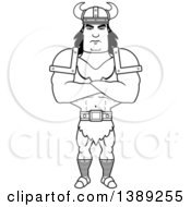 Poster, Art Print Of Black And White Lineart Buff Barbarian Man With Folded Arms
