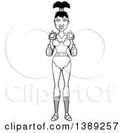 Clipart Of A Black And White Lineart Female Orc Giving Two Thumbs Up Royalty Free Vector Illustration