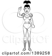 Clipart Of A Black And White Lineart Female Orc Holding Up A Finger Royalty Free Vector Illustration by Cory Thoman
