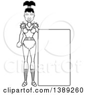 Clipart Of A Black And White Lineart Female Orc By A Blank Sign Royalty Free Vector Illustration