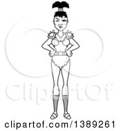 Clipart Of A Black And White Lineart Sly Female Orc With Hands On Her Hips Royalty Free Vector Illustration