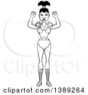 Clipart Of A Black And White Lineart Mad Female Orc Waving Her Fists Royalty Free Vector Illustration