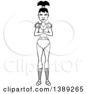 Clipart Of A Black And White Lineart Female Orc With Folded Arms Royalty Free Vector Illustration