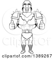 Clipart Of A Black And White Lineart Buff Male Orc Giving Two Thumbs Up Royalty Free Vector Illustration