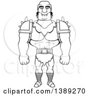 Clipart Of A Black And White Lineart Buff Male Orc Royalty Free Vector Illustration