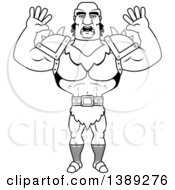 Clipart Of A Black And White Lineart Scared Buff Male Orc Royalty Free Vector Illustration