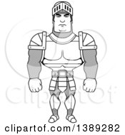 Clipart Of A Black And White Lineart Buff Male Knight Royalty Free Vector Illustration