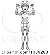 Clipart Of A Black And White Lineart Scared Female Knight Royalty Free Vector Illustration