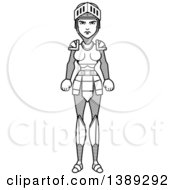 Clipart Of A Black And White Lineart Female Knight Royalty Free Vector Illustration