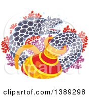 Poster, Art Print Of Moray Eel Emerging From A Sunken Vase Over Red And Purple Corals