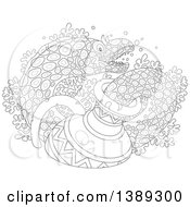 Black And White Lineart Moray Eel Emerging From A Sunken Vase Over Corals