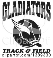 Clipart Of A Black And White Winged Shoe With Gladiators Track And Field Text Royalty Free Vector Illustration