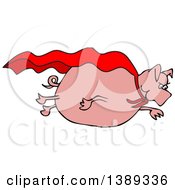 Poster, Art Print Of Cartoon Pink Pig Super Hero Flying With A Cape