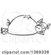 Poster, Art Print Of Cartoon Black And White Lineart Pig Laying On His Side
