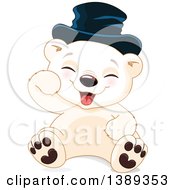 Poster, Art Print Of Cute Baby Polar Bear Cub Wearing A Hat Sitting And Laughing