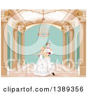 Poster, Art Print Of Beautiful Fairy Tale Princess Dancing With A Prince In A Ball Room