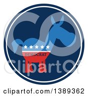 Poster, Art Print Of Round Blue Label Of A Political Democratic Donkey In Red White And Blue With Text And Stars
