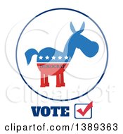 Poster, Art Print Of Label Of A Political Democratic Donkey In Red White And Blue With Text And Stars Over Vote Text