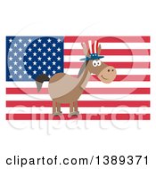 Poster, Art Print Of Flat Design Political Democratic Donkey Wearing A Patriotic Top Hat Over An American Flag