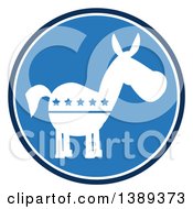 Clipart Of A Blue Label Of A Political Democratic Donkey With Stars Royalty Free Vector Illustration by Hit Toon