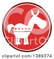 Clipart Of A Red Label Of A Political Democratic Donkey With Stars Royalty Free Vector Illustration