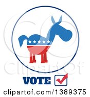 Poster, Art Print Of Label Of A Political Democratic Donkey In Red White And Blue With Vote Text And Stars