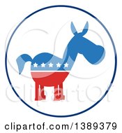 Poster, Art Print Of Round White Label Of A Political Democratic Donkey In Red White And Blue With Stars