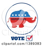 Poster, Art Print Of Red White And Blue Political Republican Elephant Label With Stars And Text Over Vote