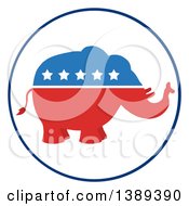 Poster, Art Print Of Red White And Blue Political Republican Elephant With Stars In A Round Label