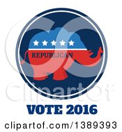 Poster, Art Print Of Red White And Blue Political Republican Elephant Label With Stars And Text Over Vote 2016