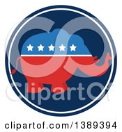 Poster, Art Print Of Red White And Blue Political Republican Elephant With Stars In A Blue Round Label