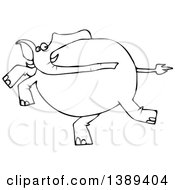 Poster, Art Print Of Cartoon Black And White Lineart Elephant Running