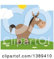 Poster, Art Print Of Flat Design Happy Donkey On A Sunny Day