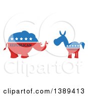 Poster, Art Print Of Red White And Blue Democratic Donkey Facing A Republican Elephant With Text