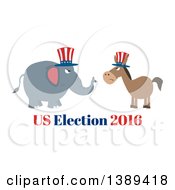 Poster, Art Print Of Flag Design Political Democratic Donkey And Republican Elephant Facing Each Other Over Us Election 2016 Text