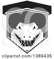 Clipart Of A Retro Grayscale Snapping Alligator Or Crocodile In A Shield Royalty Free Vector Illustration
