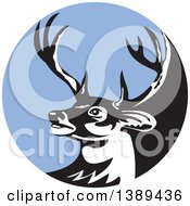 Poster, Art Print Of Retro Whitetail Deer Buck Head In A Blue Circle