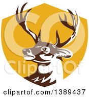 Poster, Art Print Of Retro Whitetail Deer Buck Head In A Yellow Shield
