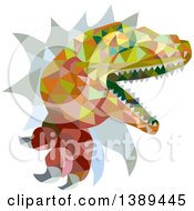 Poster, Art Print Of Retro Low Poly Geometric Lizard Rator Or Tyrannosaurus Rex Breaking Through A Wall