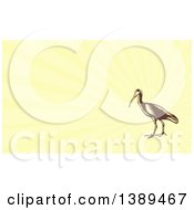 Poster, Art Print Of Retro Woodcut Crane Bird And Yellow Rays Background Or Business Card Design